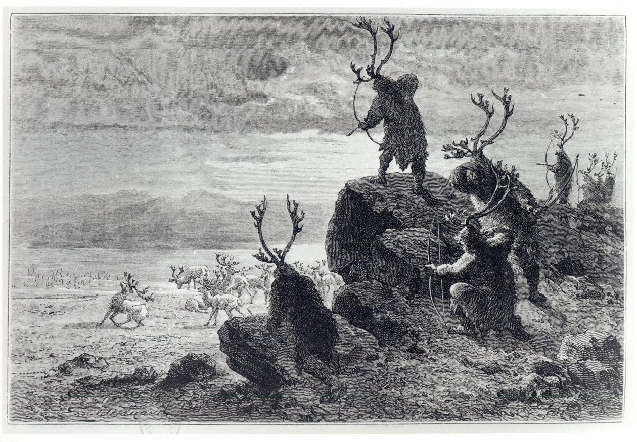 Rénszarvasvadászat a kőkorszakban, az LHomme Primitif illusztrációja, Louis Figuier (1819-94), kiadó: Hachette, 1870 alkotó: French School