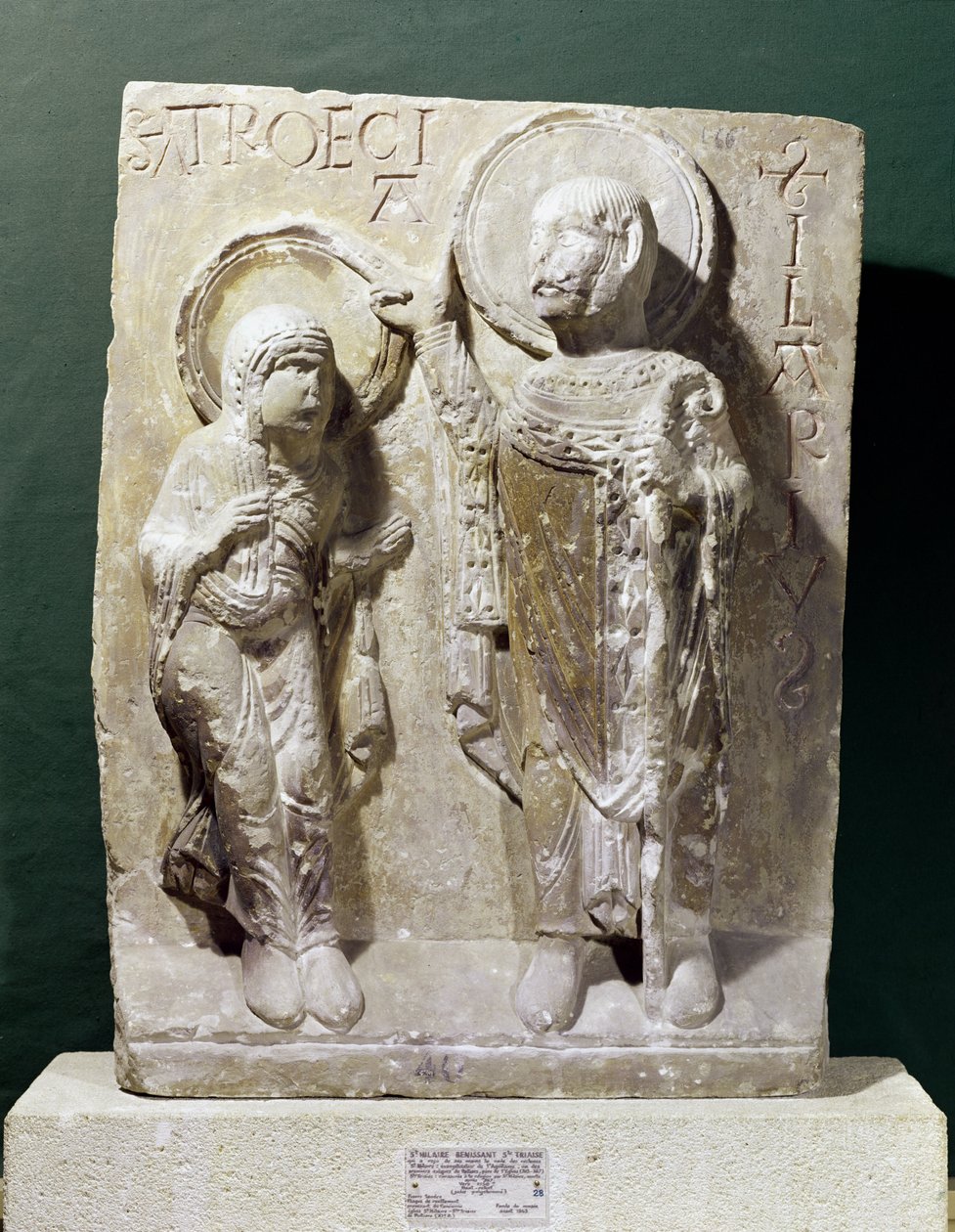Poitiers-i Szent Hiláriust (320-368) ábrázoló dombormű, aki megáldja Szent Triaise-t, 1150 körül alkotó: French School