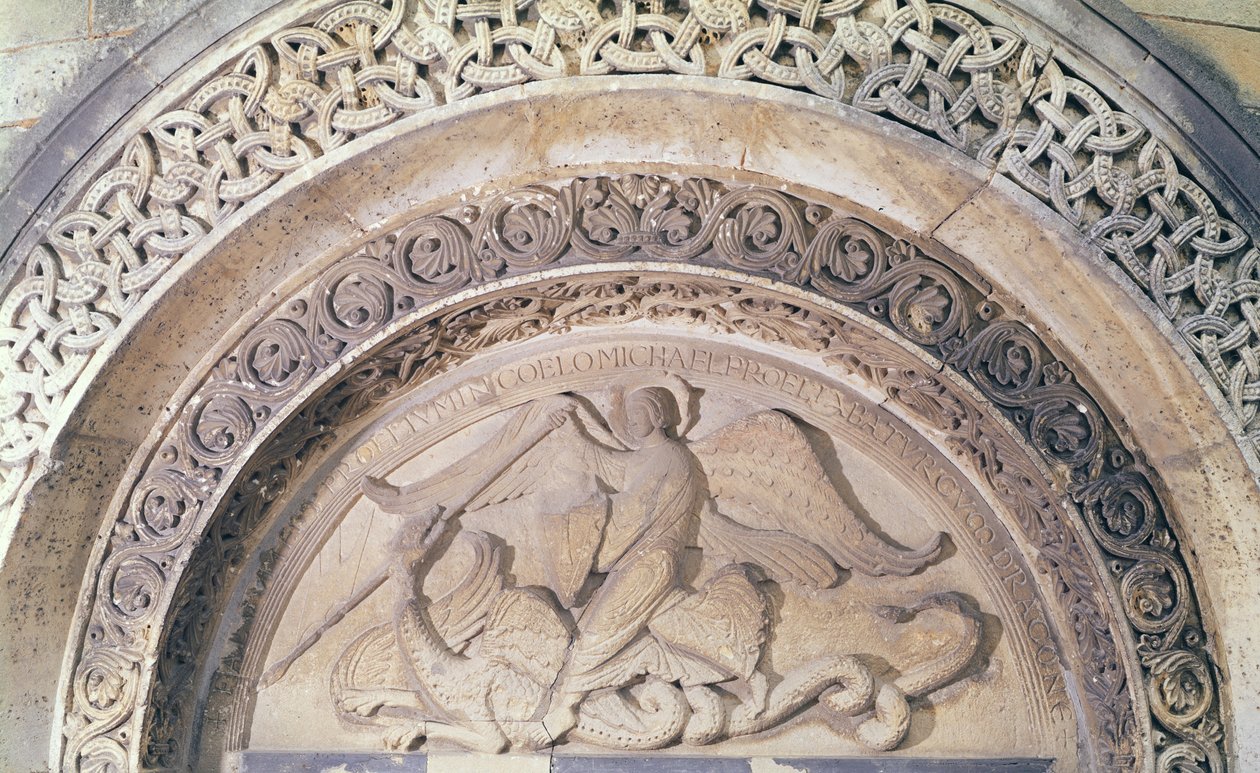 Dombormű a Szent Mihályt és a sárkányt ábrázoló timpanonról, 1137 alkotó: French School