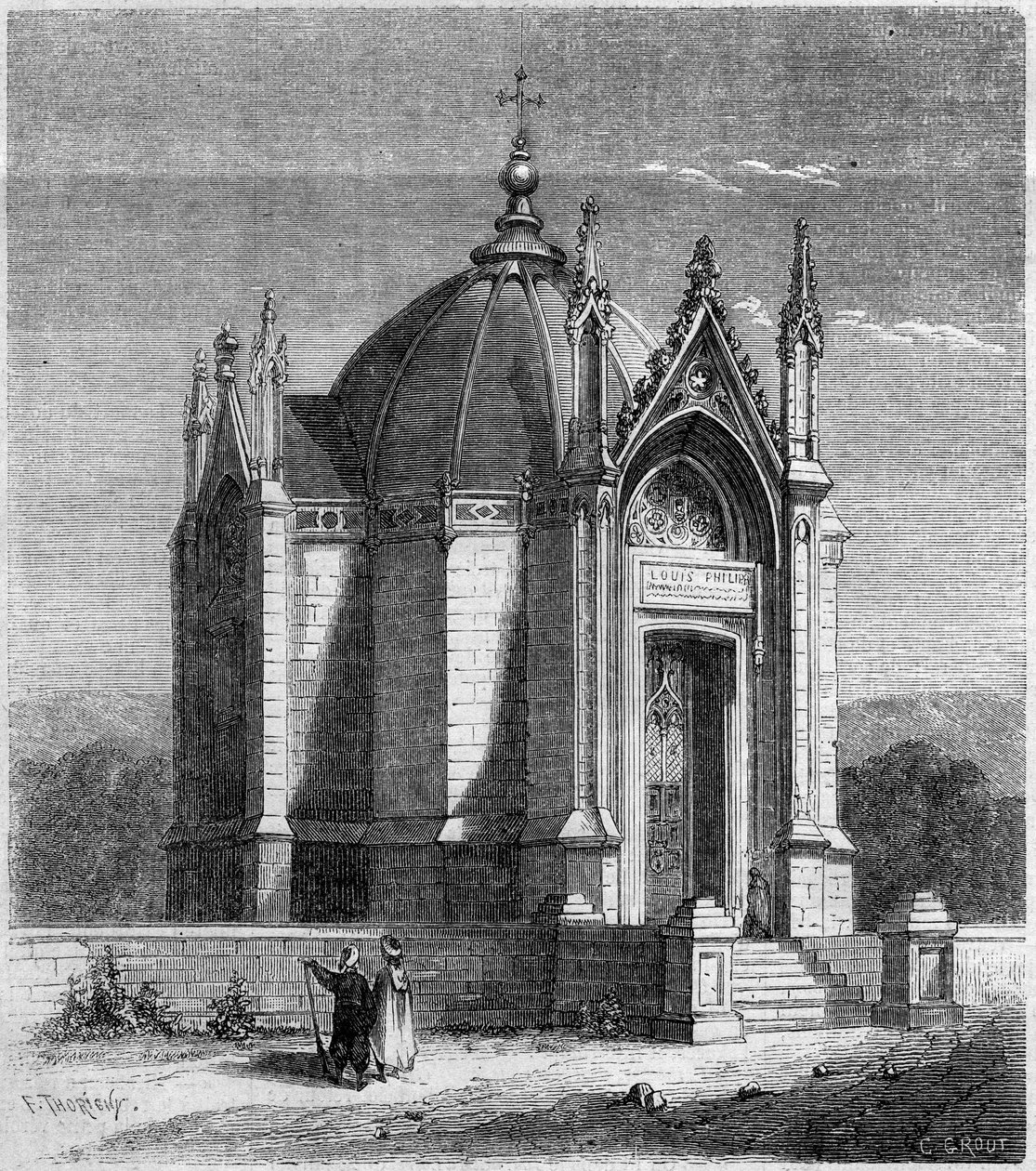 Vallási építészet: a Szent Lajos-kápolna külső képe (1842), Karthágó, Tunézia alkotó: French School