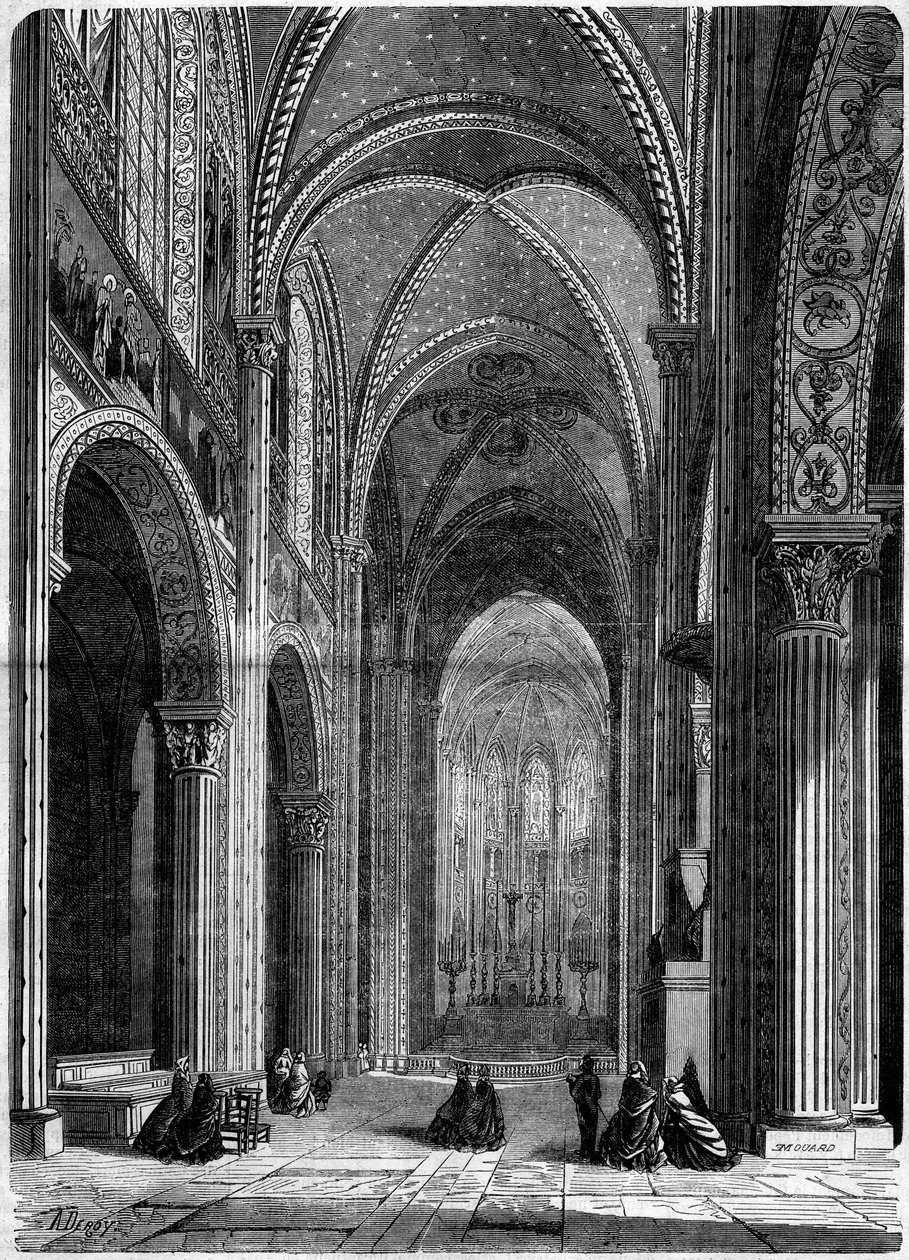 Vallási építészet: a párizsi Saint Germain des Pres templom belső képe alkotó: French School