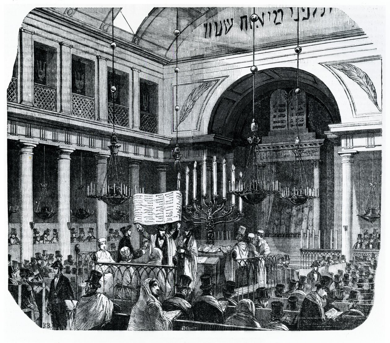Vallási szertartás a régi párizsi zsinagógában Ros Hashana számára, a Le Tableau de Paris illusztrációja, Edmond Texier, megjelent Párizsban, 1852 alkotó: French School