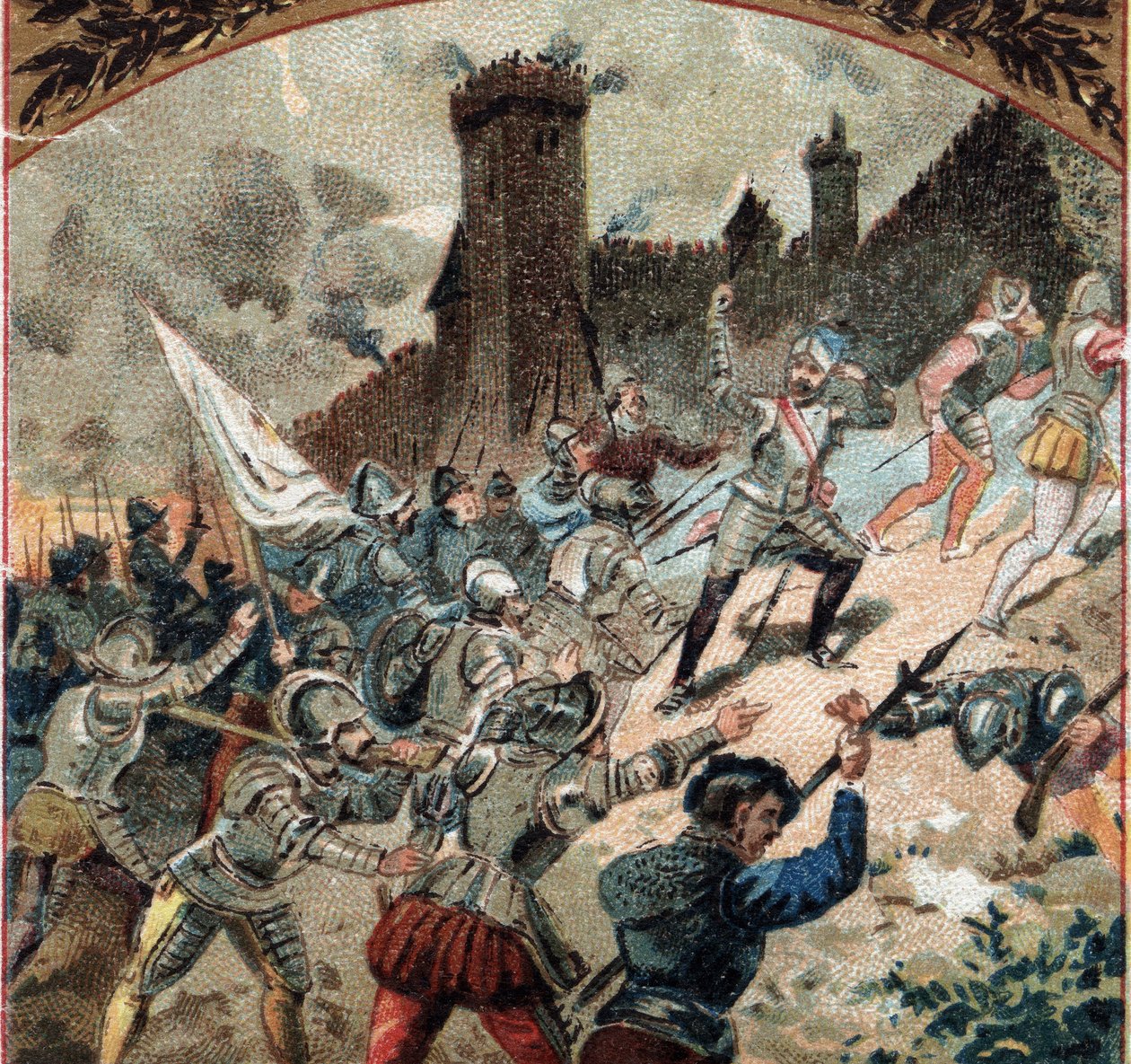 Vallásháborúk: 1567-ben a hugenották elfoglalták Dampierre várát. A 19. század végének kromolitográfiája alkotó: French School