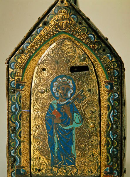 Ereklyetartó koporsó jelenetekkel Szent Valéria életéből, Limoges, 1175 körül (fa, réz és cloisonne zománc, vésett és aranyozott) alkotó: French School