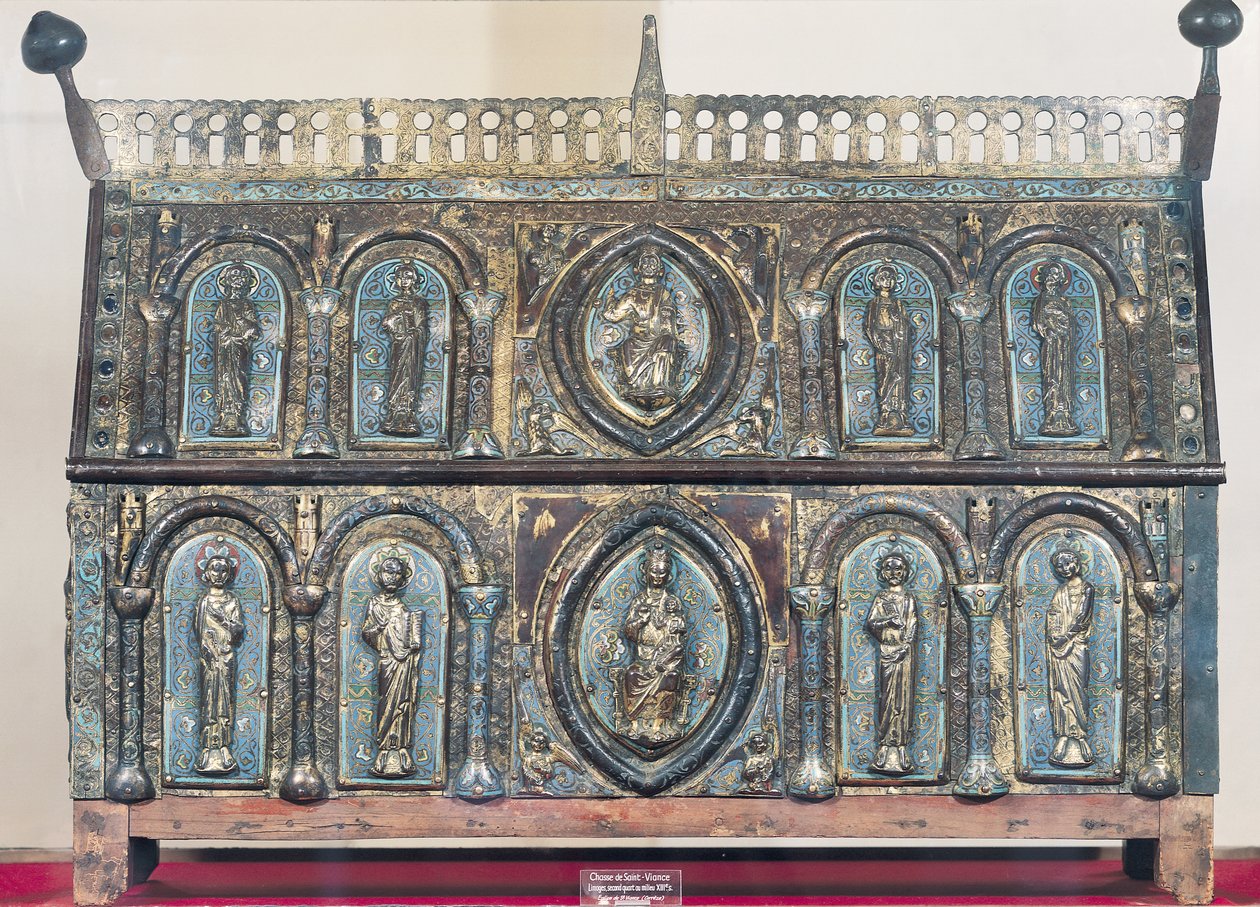 St. Viance ereklyetartó ládája, Limousin School, 1230–1250 körül (aranyozott réz- és champleve-zománc) alkotó: French School