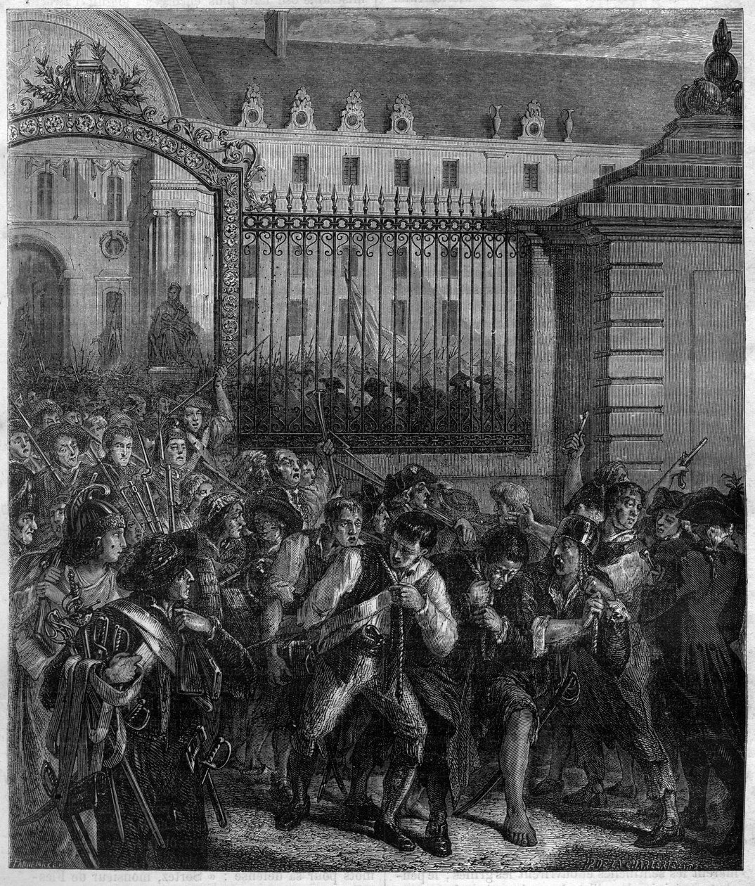 A fegyverek eltávolítása a rokkantoktól „a despotizmussal szemben a felkelés a legszentebb jog és a legszentebb kötelesség”. Metszet a „Histoire des Papes-Rois-Queen and Empereurs a travers les centuries” című könyvébe, Maurice Lachatre alkotó: French School