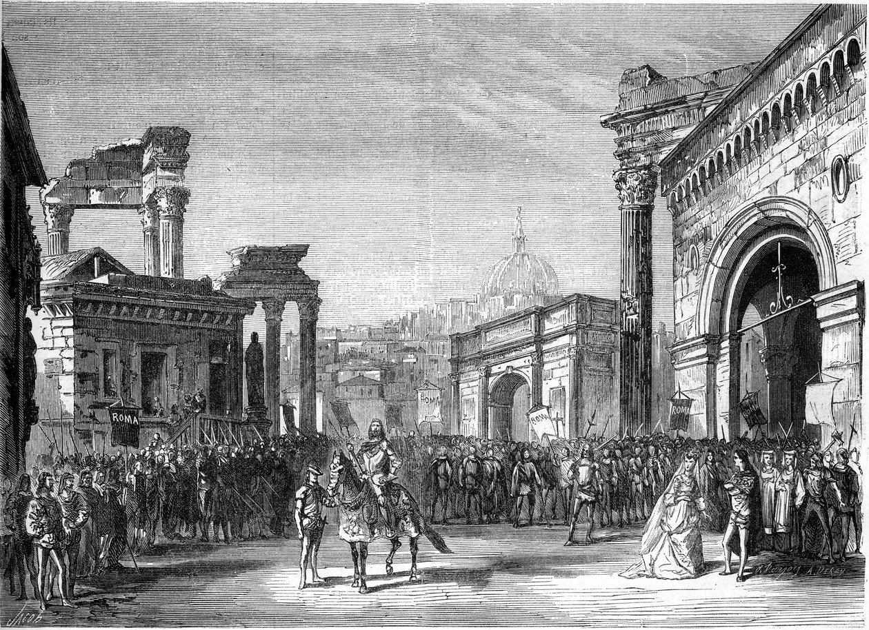 Operaábrázolás: Richard Wagner (1813-1883) "Rienzi". Jelenet a III. felvonásból (a Fórum). Párizs, Lyric Theatre alkotó: French School