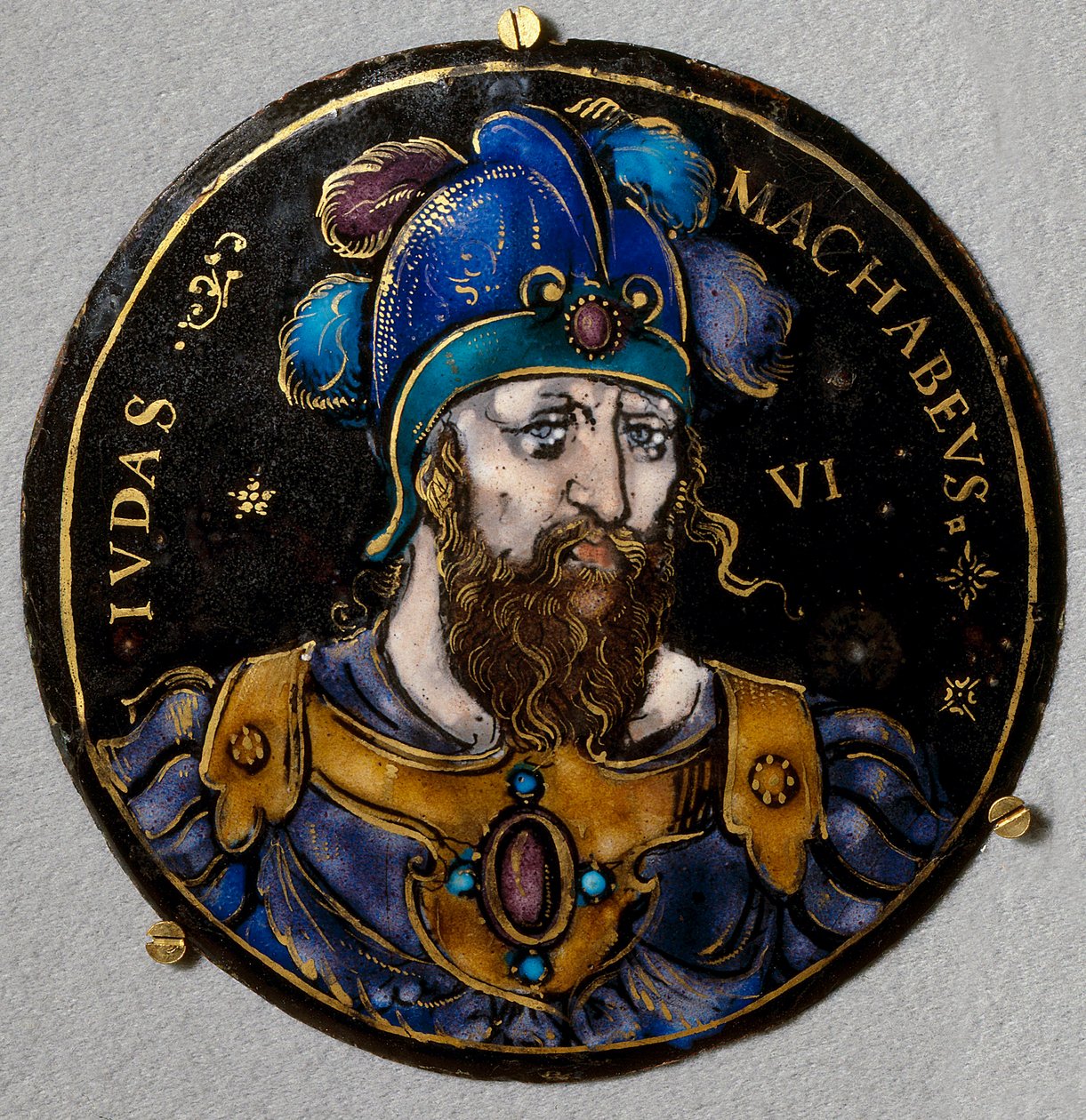 A kalapácsnak becézett Judas Macchabee (Maccabee vagy Macabee) ábrázolása, apja, Matathias (Mathathias, Mattathias) utódja a zsidók Szeleukidák elnyomása elleni lázadásának élén. Medallion e-mailben Limoges of the alkotó: French School
