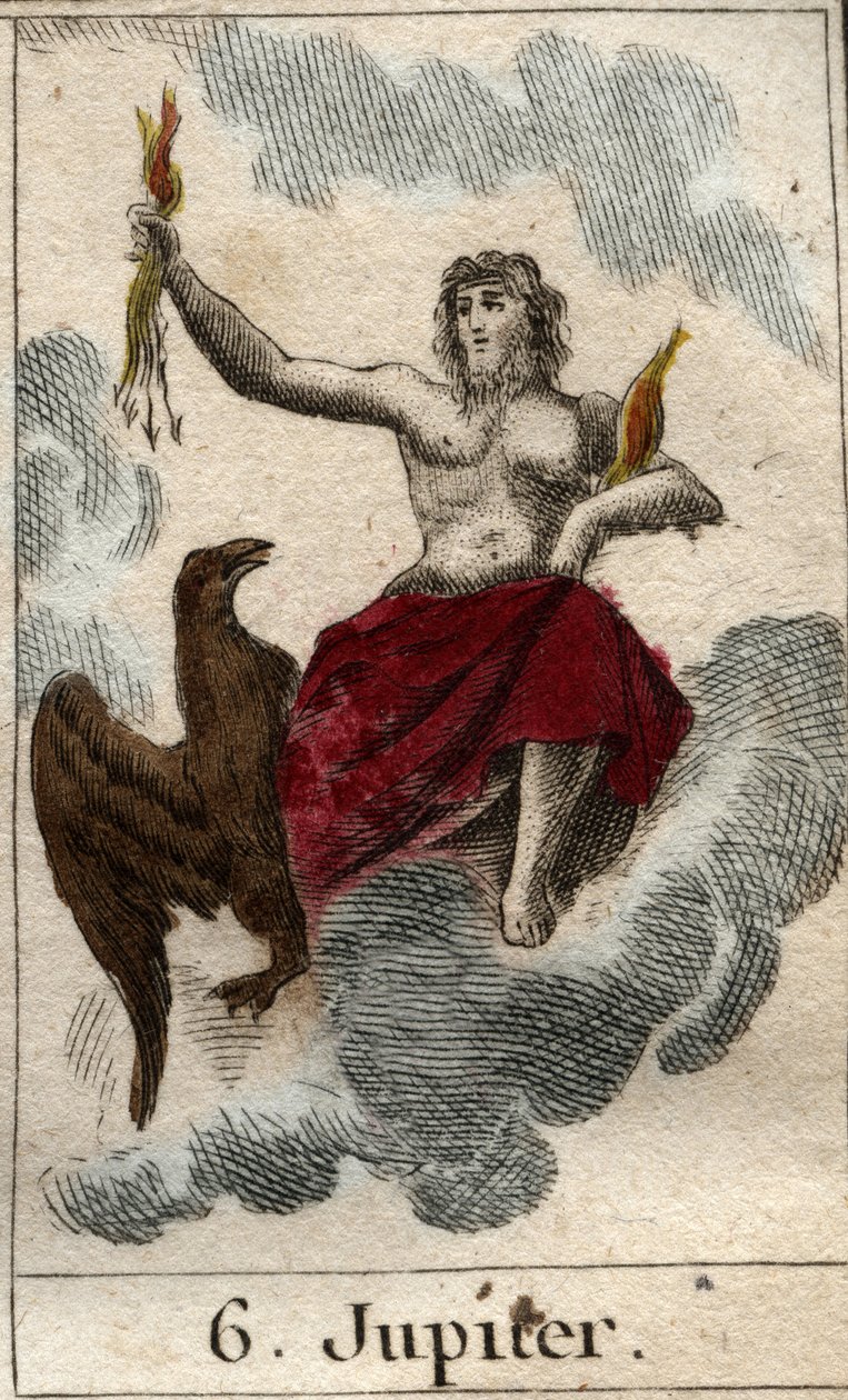 Jupiter (vagy Jove) istenek királyának, valamint az ég és mennydörgés istenének ábrázolása). Pierre Blanchard „Az ifjúság mitológiájából” 1803-ból. alkotó: French School