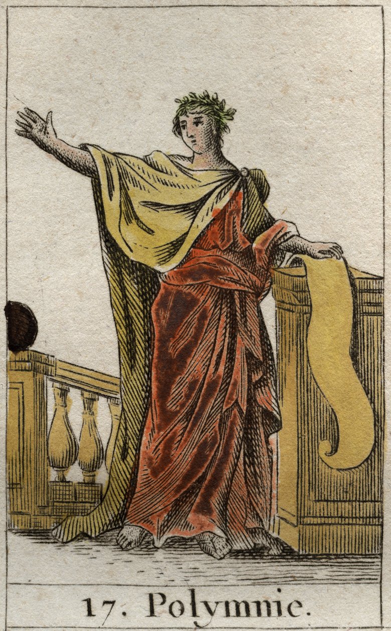 A Polyhymnia, a szent himnusz és az ékesszólás múzsája ábrázolása. Pierre Blanchard „Az ifjúság mitológiájából” 1803-ból. alkotó: French School
