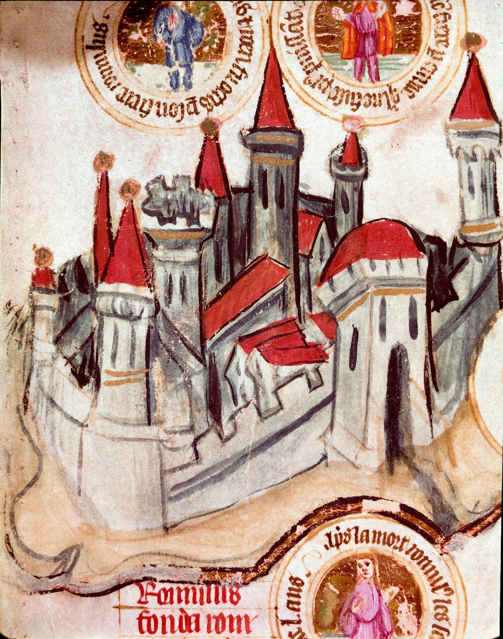 Egy Strasbourg környéki erődített város ábrázolása. Miniatúra pergamentekercsen "A Biblia genealógiája" (ms.199) 14. század Cremone, Biblioteca Governativa alkotó: French School
