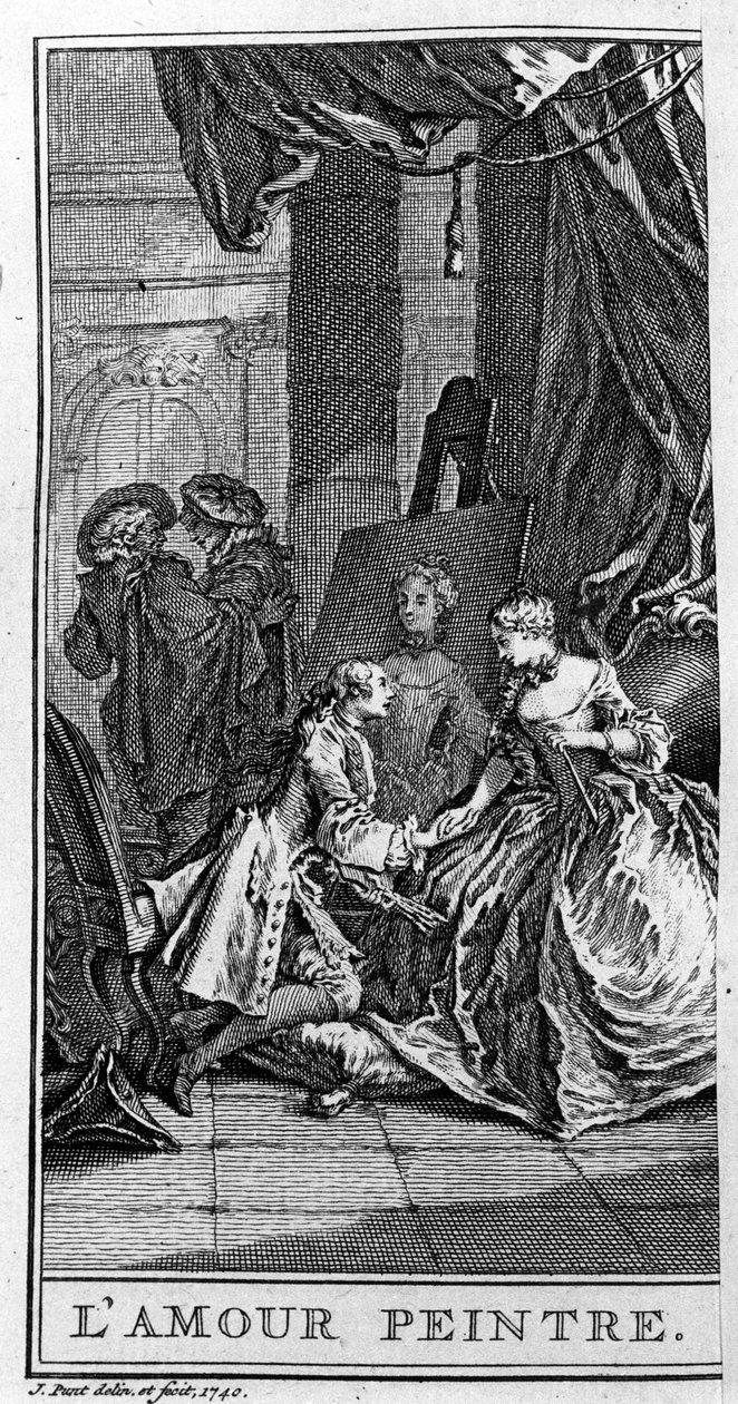 Jean Baptiste Poquelin dit Moliere (1622-1673) „Le Sicilien ou l’amour painter” című darabjának egy jelenetének ábrázolása. Metszet 1740-ből. alkotó: French School