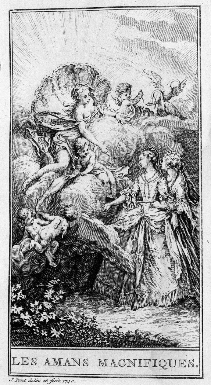 Jean Baptiste Poquelin dit Moliere (1622-1673) „Les lovers magnificients” (1670) című darabjának egy jelenete. Metszet 1740-ből. alkotó: French School