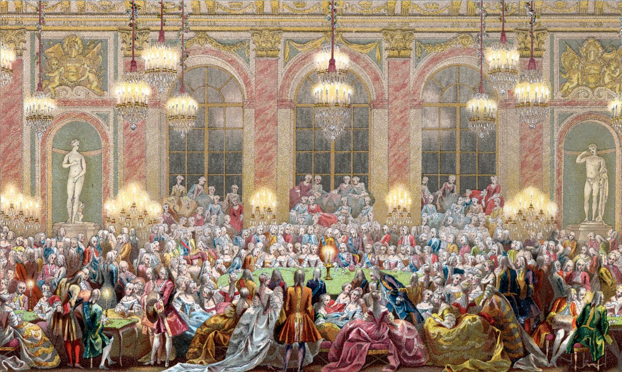 A „Jeu du roi” ülésének ábrázolása XV. Lajos király udvarában, a király játéka alkotó: French School