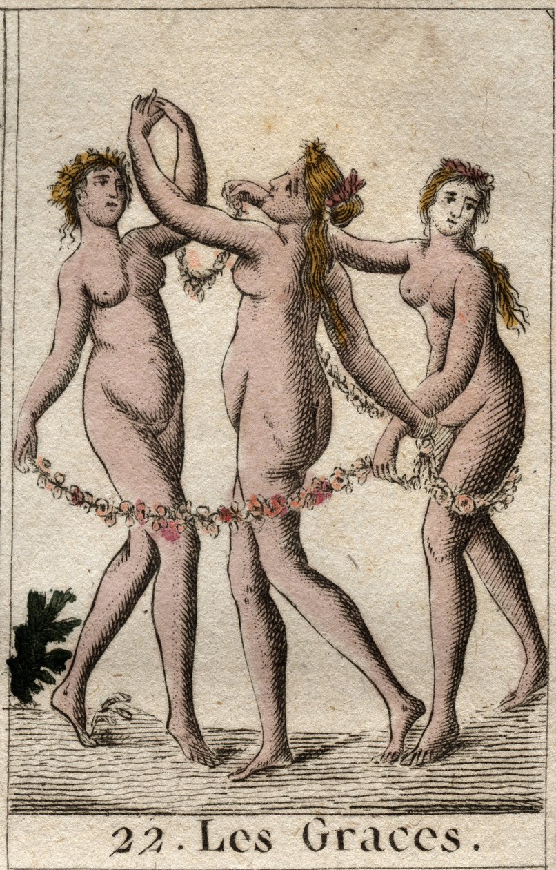 A három grácia ábrázolása: Aglae, Thalie és Euphrosyne, Vénusz és Bacchus lánya (Vénusz és Bacchus három grácia (vagy Charites) leánya. Pierre Blanchard „Az ifjúság mitológiájából” 1803). alkotó: French School