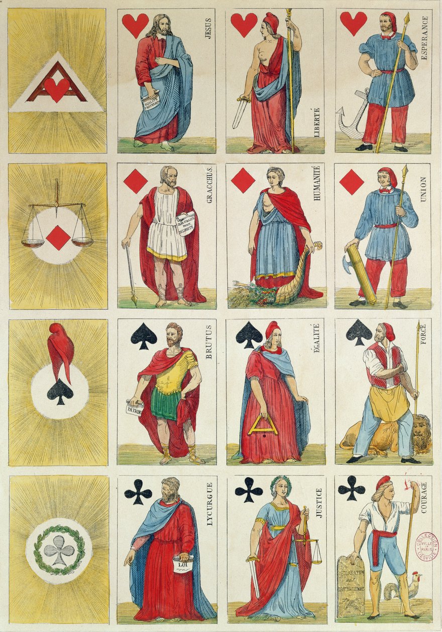 Az 1848-as forradalom idejéből származó republikánus játékkártyák reprodukciója alkotó: French School