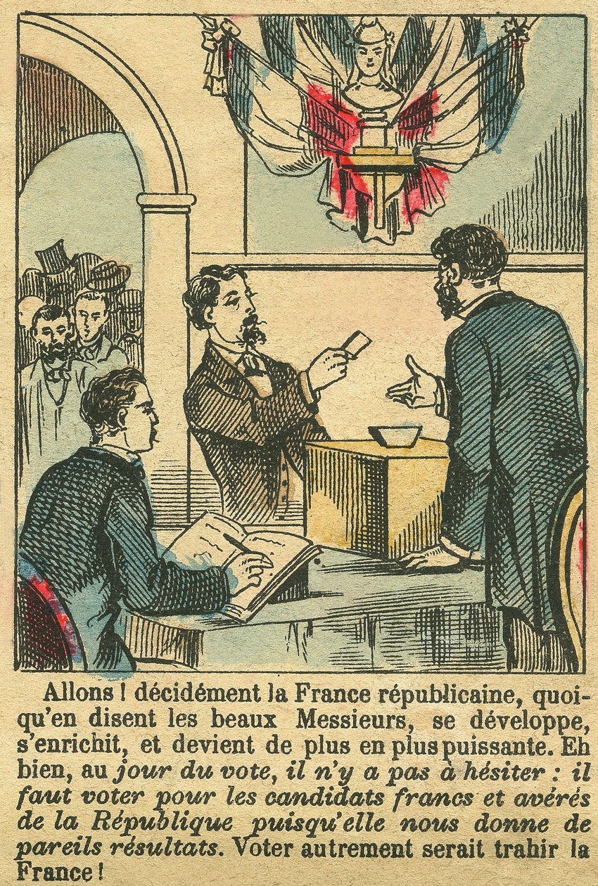 A köztársasági Franciaország megérdemelte a franciák szavazatát. Metszet, a "Le Figaro" mellékletéből, 1889. március 30-án, Párizsban. Coll. Selva. alkotó: French School