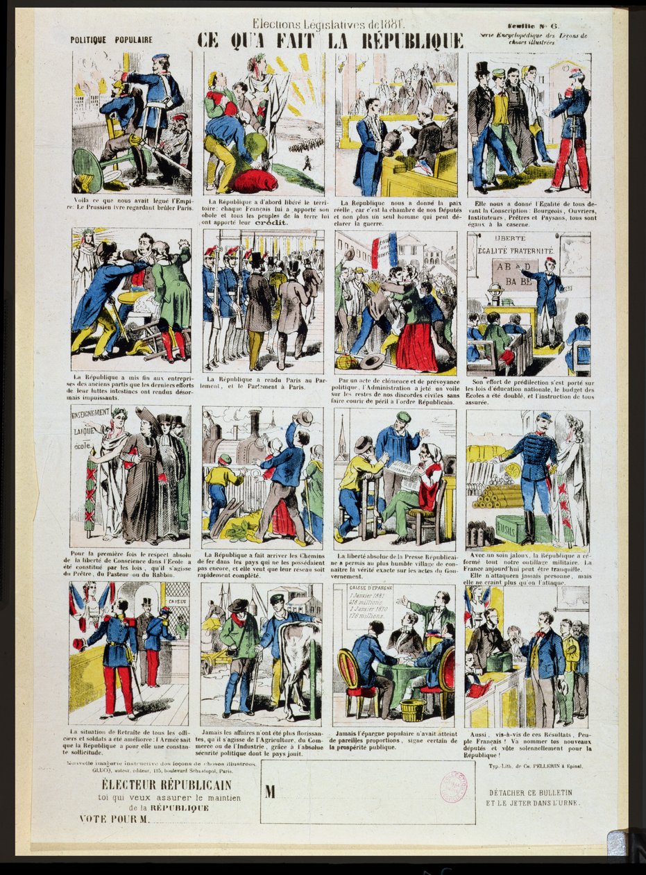 Republikánus propaganda a Harmadik Köztársaság megalapításának támogatására, 1881 körül (lásd még: 162979 és 162980) alkotó: French School