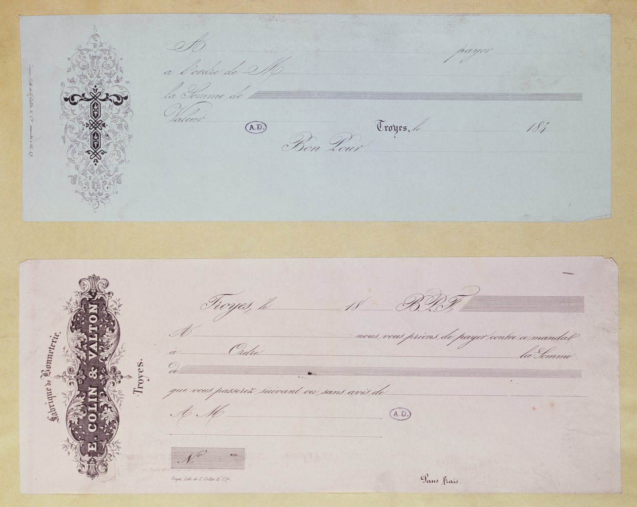 Az 1840-es években Troyesban kiadott fizetési kérelmek alkotó: French School