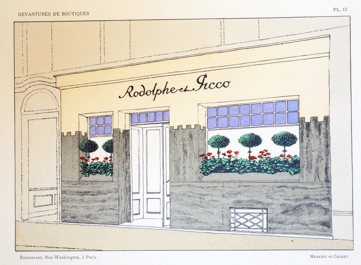 Étterem, 13. tányér, Louis-Pierre Sezille Devantures de Boutiques illusztrációja, Párizs, 1927 alkotó: French School