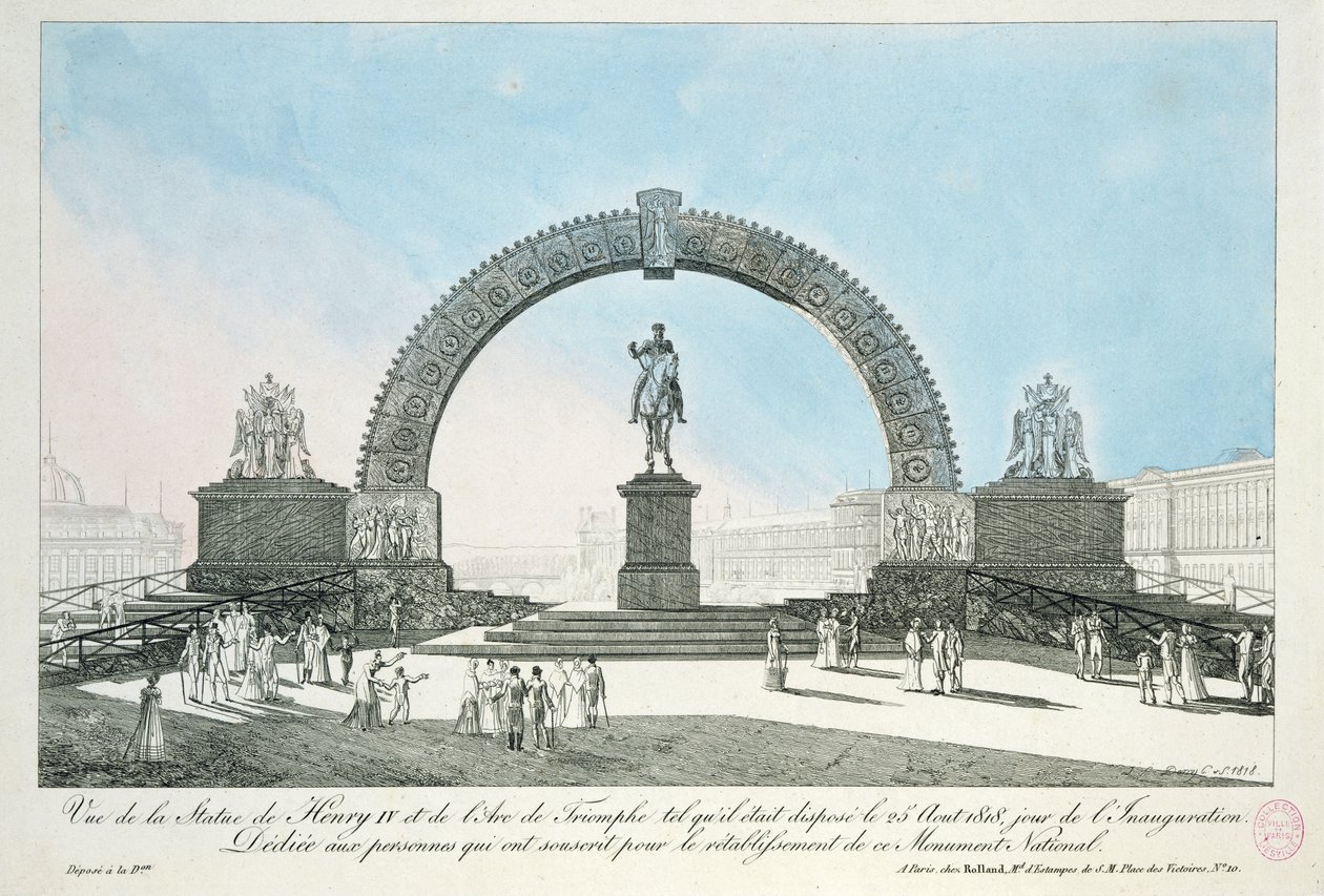 Henrik szobrának helyreállítása a Pont Neuf-on, Párizs, 1818. augusztus 25. alkotó: French School