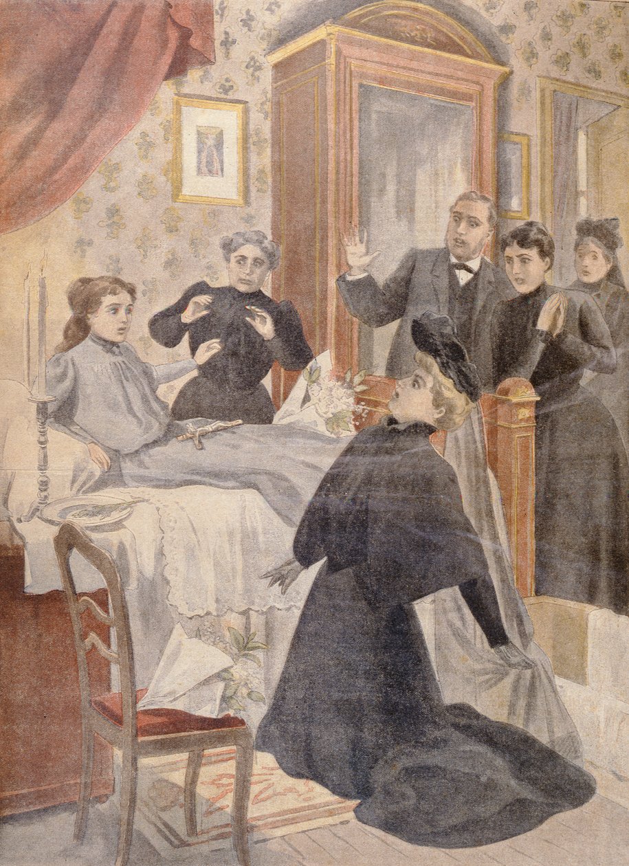 Egy fiatal lány feltámadása halálos ágyáról, illusztráció a Le Petit Journalból, 1902 alkotó: French School