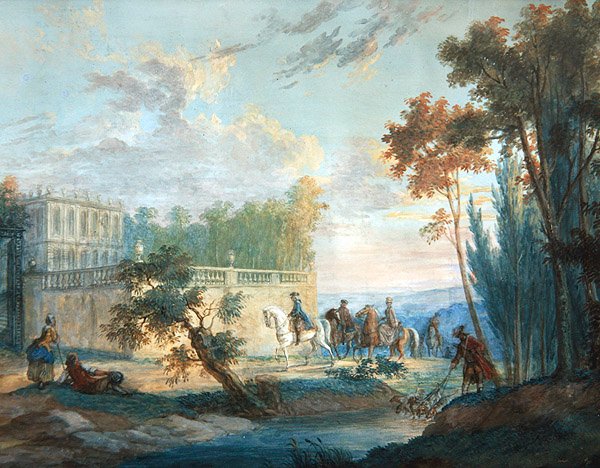 Visszatérés a vadászatból, 18. század közepe (guache papíron) alkotó: French School