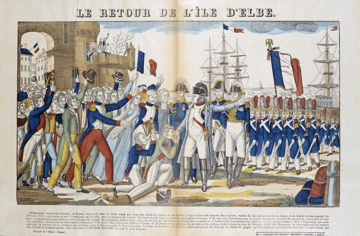 Bonaparte Napóleon (1769-1821) visszatérése Elba szigetére 1815-ben. Epinal képe alkotó: French School