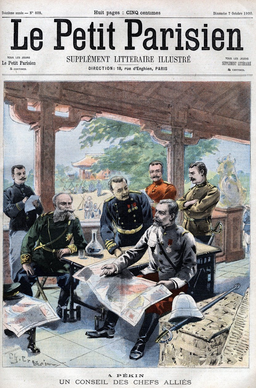 Revolt des Boxers: Un conseil des chefs allied (francia, orosz, amerikai, angol, japán) (SZÖVETSÉGES HÁBORÚTANÁCS) – a „Le Petit Parisien”-ben alkotó: French School