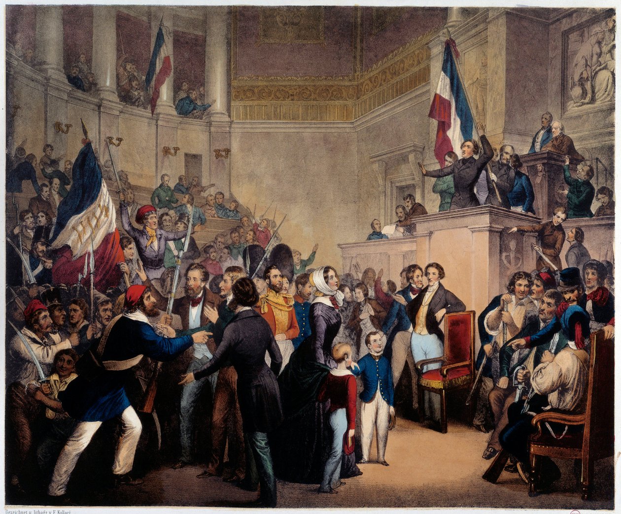 Az 1848-as forradalom. Az orleans-i hercegnő a Képviselőházban (Nemzetgyűlés) megjelenik gyermekeivel, hogy megszerezze a kormányzóságot (február 24. alkotó: French School