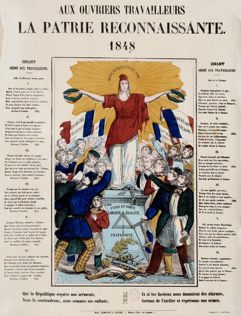 1848-as forradalom és a második köztársaság megszületése: „Munkásoknak a hálás haza” című kiáltvány és dal, köszöntik a Republique-ot a munkások. 1848 Párizs, Musee Carnavalet alkotó: French School