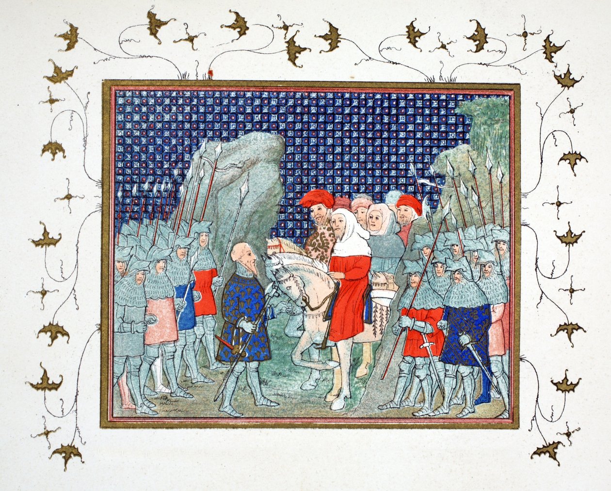 II. Richárd elárulta Penmaur Rhosban, és Northumberland hercege fogságba esett, faxmásolat a Le Prinse et Mort du Roy Richartból, Jean Cretontól, újranyomva 19. század alkotó: French School
