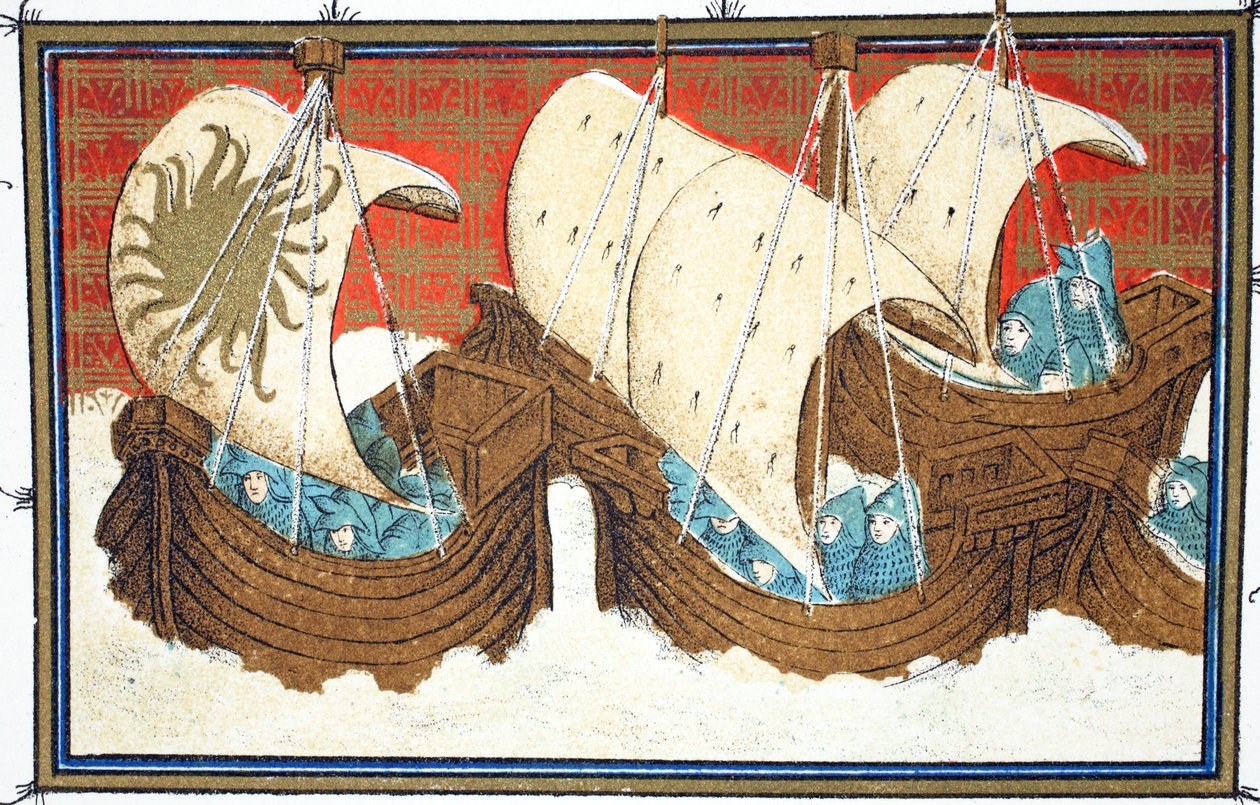 Richard IIs és flottája partraszáll a Milford Havennél, faxmásolat a Le Prinse et Mort du Roy Richartból, Jean Cretontól, újranyomva 19. század alkotó: French School