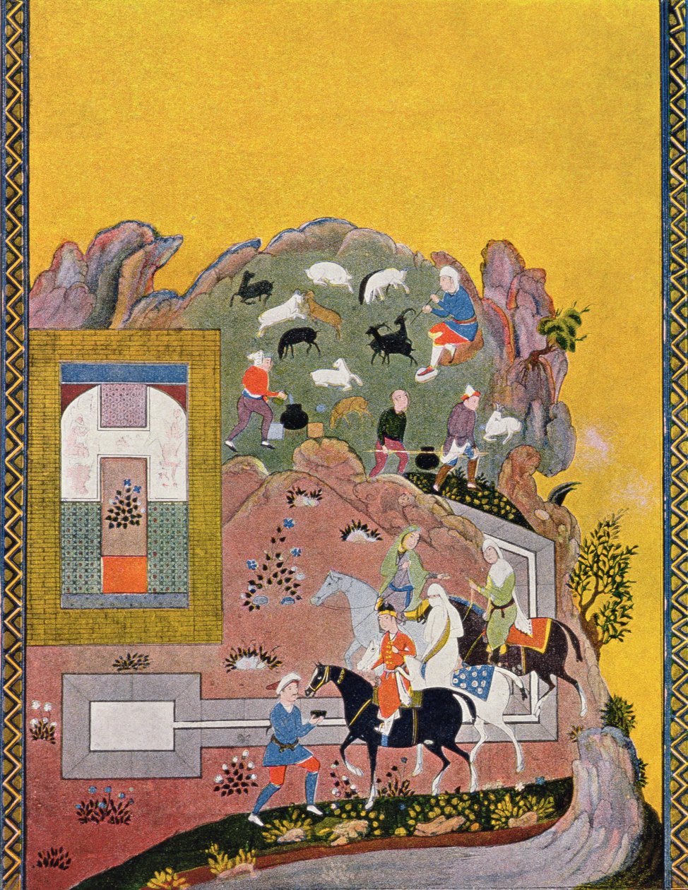 Lovas és háremje, Illusztráció Az arab éjszakákhoz, 1895 (színes metszet) alkotó: French School