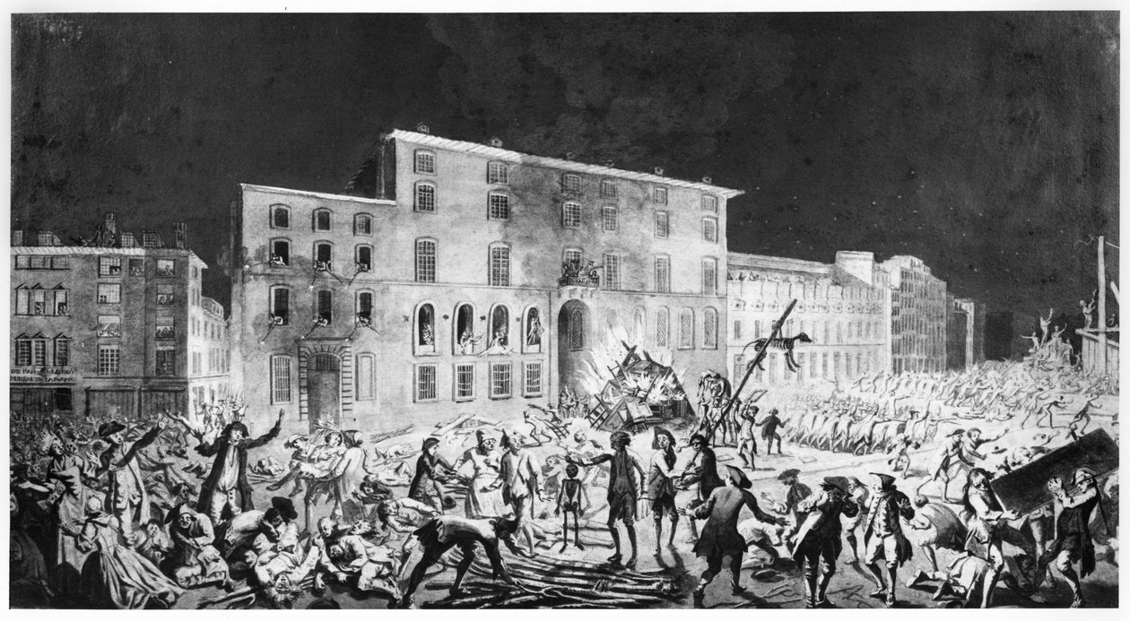 Lázadás Lyonban, 1768. november 27. (tinta és mosás papíron) alkotó: French School