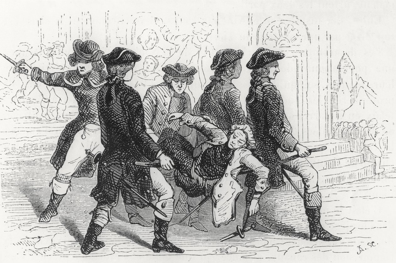 Riot in Rennes, megsebesült úriember, illusztráció Bretagne-ból és Vendee-ből, Pitre-Chevalier (1812-63) A forradalom története Nyugaton, W. Coquebert 1845-48 alkotó: French School