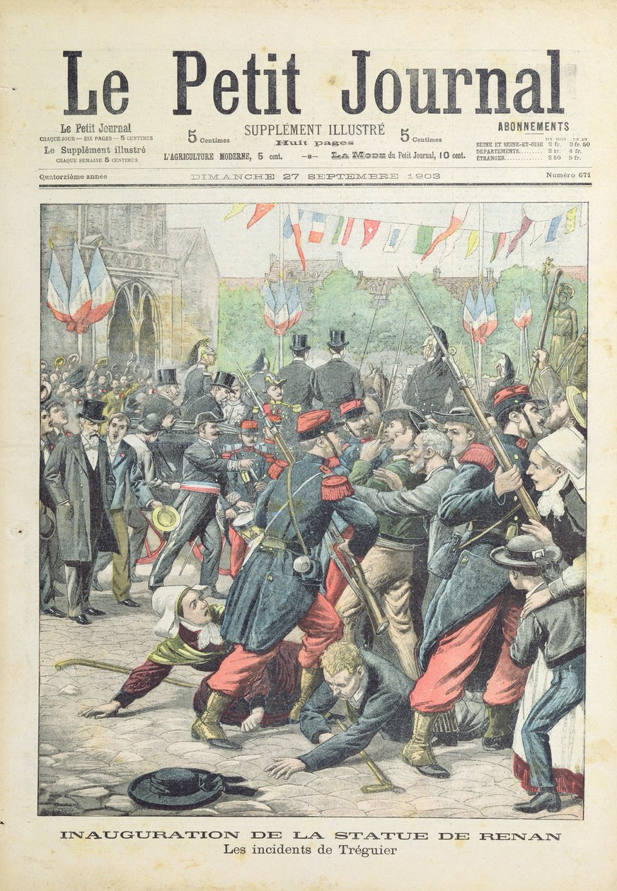 Zavargás Treguierben Renan szobrának felavatásakor, a „Le Petit Journal” borítóillusztrációja, 1903. szeptember 27. alkotó: French School