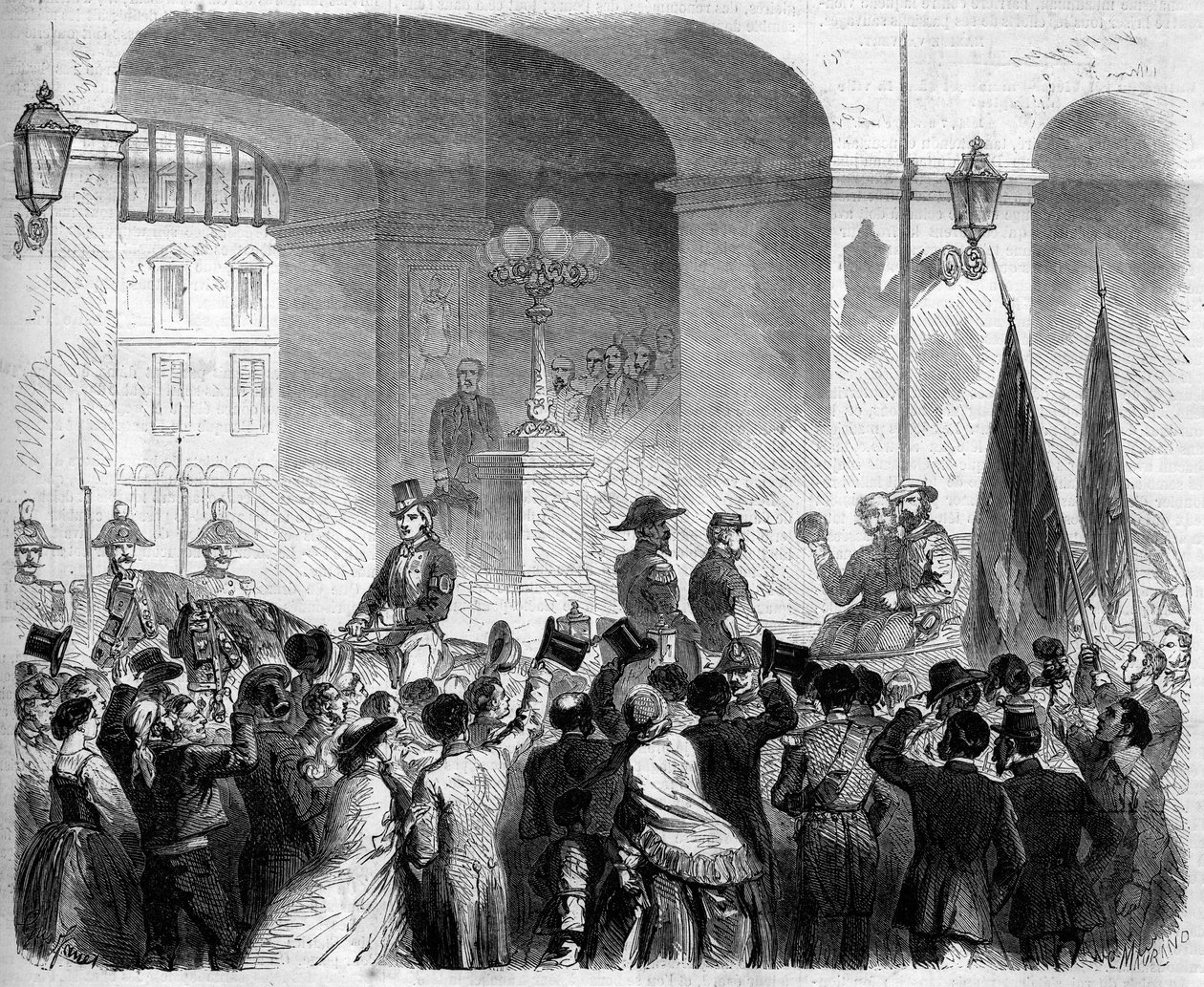Risorgimento, Nápoly, 1860. november 7.: II. Viktor Emmanuel (Victor-Emmanuel) (Vittorio Emanuele) (Vittorio Emanuele) (1820-1878), olasz király belépése a nápolyi királyi palotába, miután a lakosság elfogadta Nápoly csatolását az olasz királyság alkotó: French School