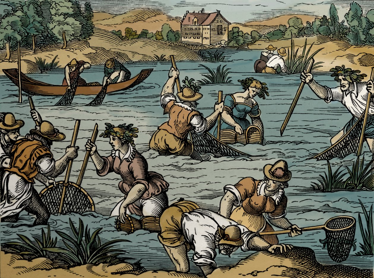 River Fishing, 1584-ből (metszet) alkotó: French School