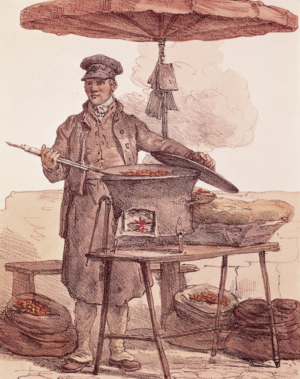 Sült gesztenye eladó, nyomtatott, Franciaország alkotó: French School