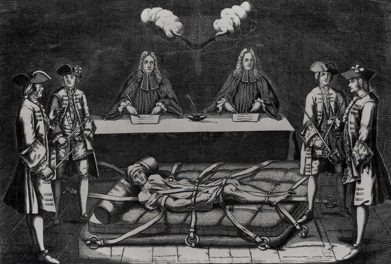 Robert Francois Damiens (1715-57) a párizsi Chatelet bírái előtt, 1757. március 2. alkotó: French School