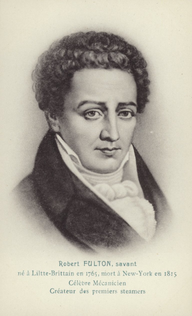 Robert Fulton (1765-1815), amerikai mérnök, feltaláló és a gőzhajózás úttörője (litho) alkotó: French School
