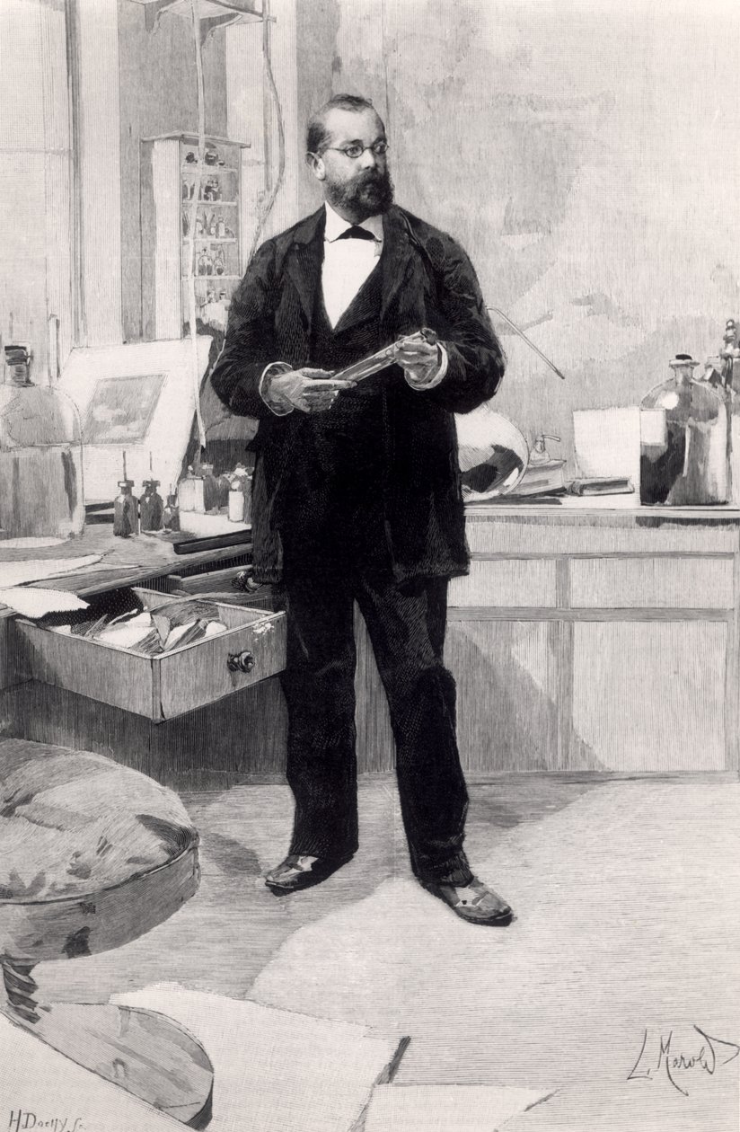 Robert Koch (1843-1910) a laboratóriumában, a Le Monde Illustre-ből, 1890. november 29. alkotó: French School