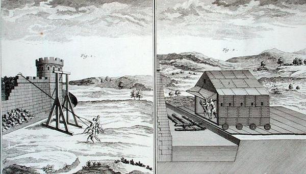 Roman Siege Machinery, Denis Diderot (1713-84) "Encyclopedie des Sciences et Metiers"-ből, 1770 körül megjelent (metszet) alkotó: French School