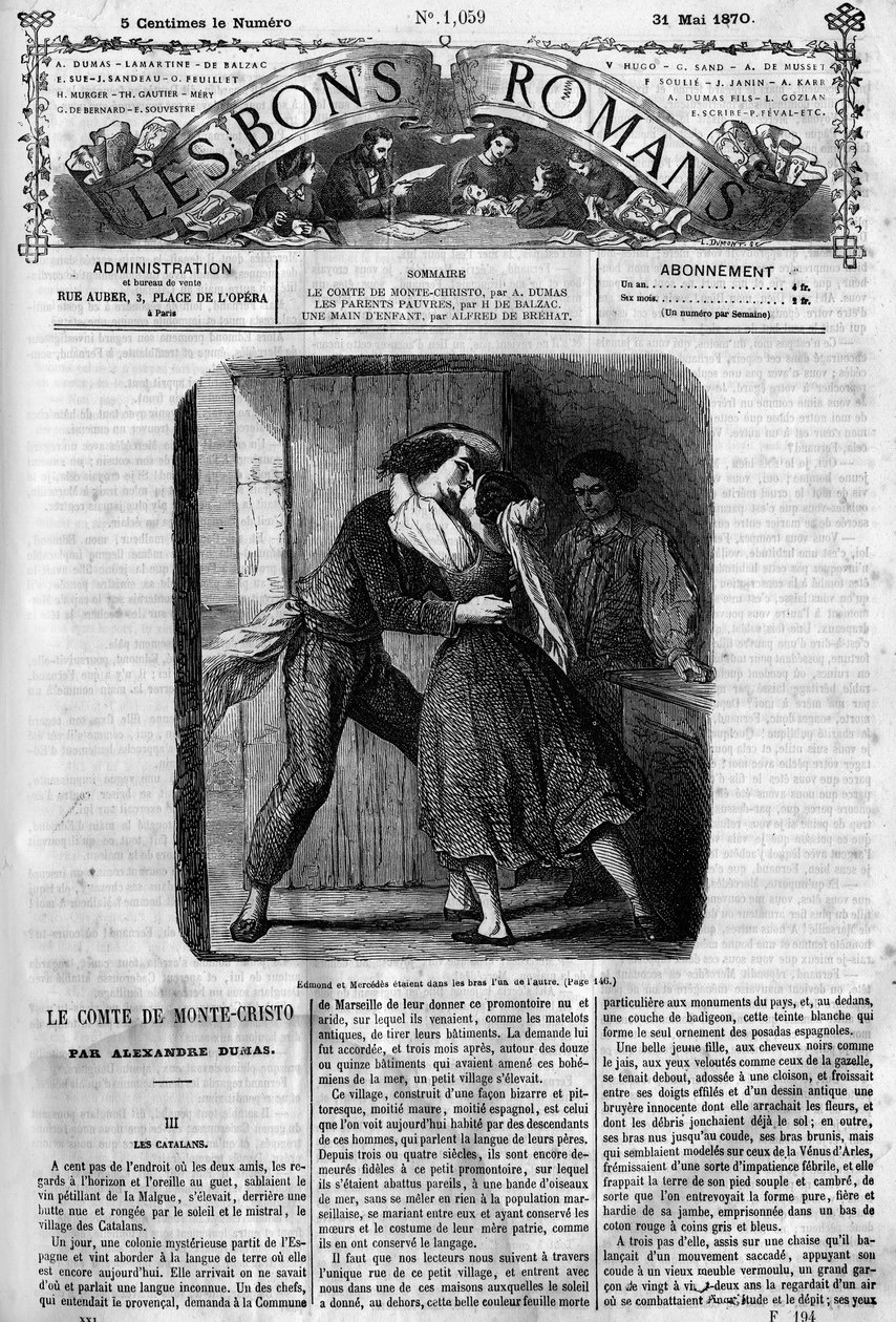 Római sorozat: "" Monte Cristo grófja"" (Monte-Cristo), Alexandre Dumas (1802-1870). Szexjelenet Edmond Dantes és Mercedes között. Metszet a „Les bons romances”-ba alkotó: French School