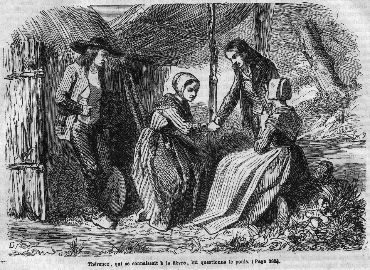Római szappanopera: „A csengőmesterek””, George Sand (Aurore Dupin, Dudevant bárónő) (1804-1876). Ott viszi a csirkét. Metszet a „Les bons romances”-ba alkotó: French School