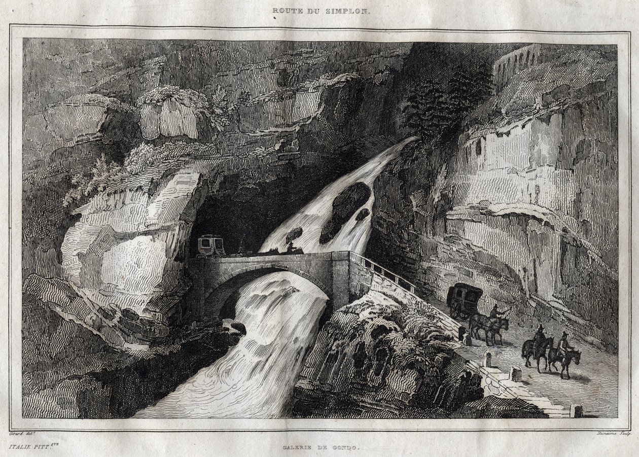Route du Simplon - Metszet a „festői Olaszországból”, M. de Norvins, Ch. Nodier 1834-1836. alkotó: French School