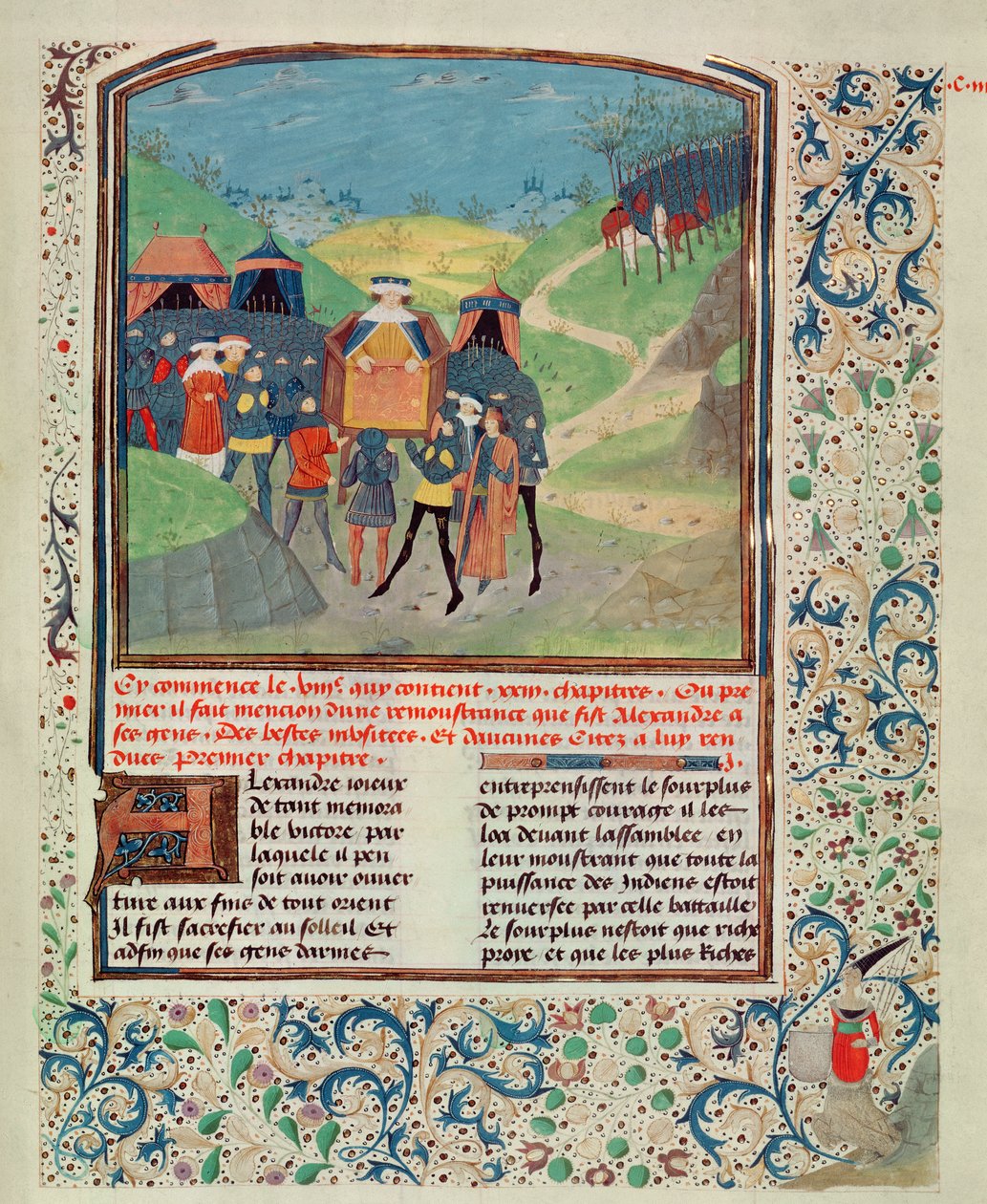 Roy 17 FI f.198 Nagy Sándor megszólítja embereit abban a reményben, hogy ráveheti őket, hogy folytassanak Indiába, Quinte Curse Ruffe des Fais du Grant Alexandre-tól, 1468 körül (vellum) alkotó: French School