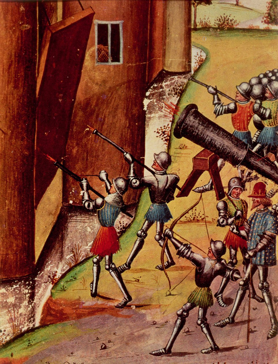 Roy 17 f.1 Kéziágyúkkal felfegyverzett katonák, akik várat ostromolnak, Quinte Curse Ruffe des Fais du Grant Alexandre-tól, 1468 körül (vellum) alkotó: French School