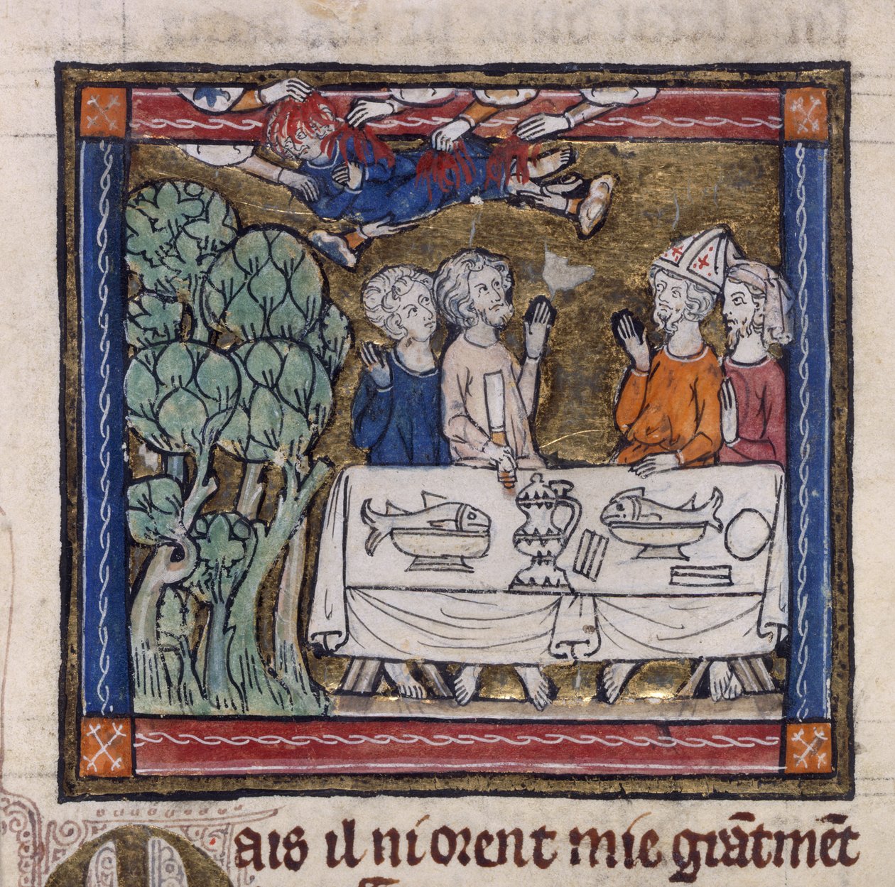 Royal 14 E.III fol.76v Hét kéz vetett tüzet Moysra, Robert de Borron „Szent Graal romantikája” című művéből, 1315 körül (vellum) alkotó: French School